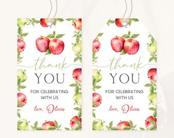Apple 1st Birthday Thank You Tag | Apple of Our Eye Birthday Favor Tag | Red Green Apple Birthday Decor | Girl 1st Birthday Gift Tag | BD23