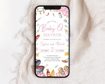 BBQ Baby Shower Phone Invitation | Baby-Q Baby Shower Invitation | Backyard Grill Baby Shower Evite | Pink Barbecue Baby Shower Evite | BS42