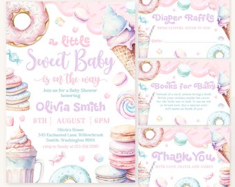 A Little Sweet Baby Shower Invitation Bundle | Candyland Baby Shower Invitation Set | Donut Candy Ice Cream Baby Shower Invite Pack | BS14