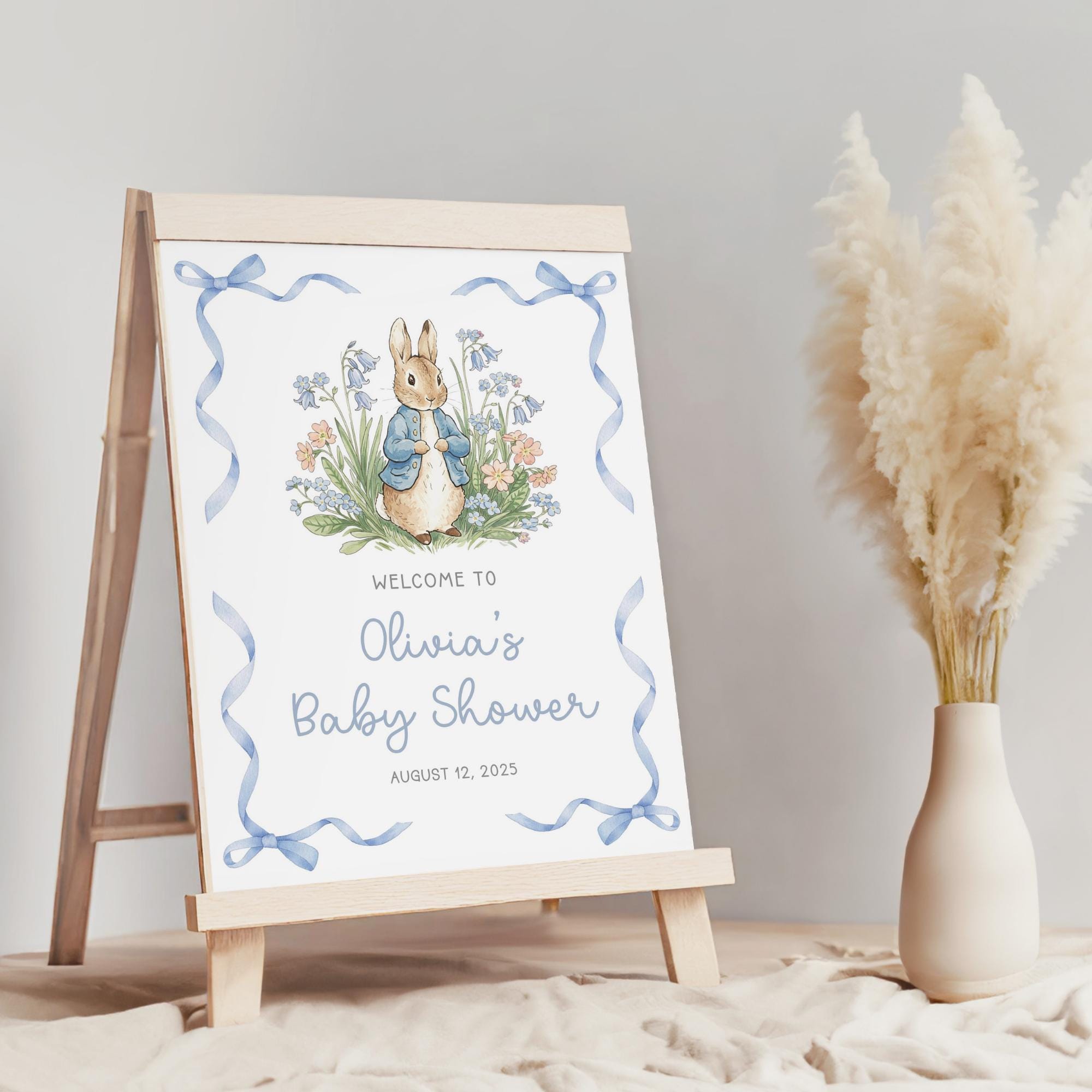 Editable Peter Rabbit Baby Shower Welcome Sign | Flopsy Bunny Baby ...
