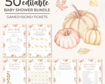 Editable Pumpkin Baby Shower Game Bundle | Little Pumpkin Baby Shower Game Pack | Fall Baby Shower Game Set | Autumn Baby Shower Game | BS17