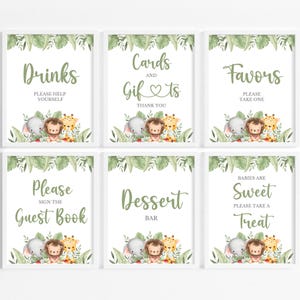 Paquete de letreros de mesa para cumpleaños de safari / Decoración editable para fiesta de primer cumpleaños con animales de la selva / Set de letreros de mesa imprimibles de Wild One Birthday / BD3