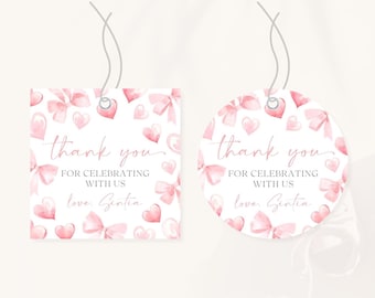 Little Sweetheart 1st Birthday Favor Tag | Valentines Day Birthday Thank You Tag | Pink Red Hearts Gift Tag | Girl Birthday Decor | BD31