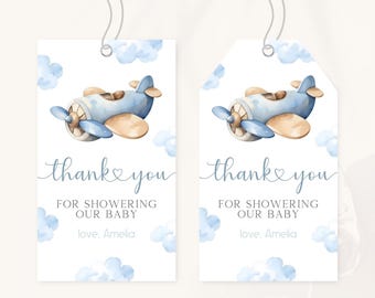 Airplane Baby Shower Thank You Tag | Vintage Plane Baby Shower Favor Tag | Travel Baby Shower Party Decor | Plane Baby Shower Gift Tag | BS4