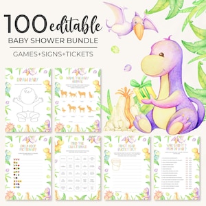 Dinosaur Baby Shower Game Bundle | Boy Dino Baby Shower Game Pack | Jurassic Baby Shower Game Set | Editable T-rex Shower Activities | BS6