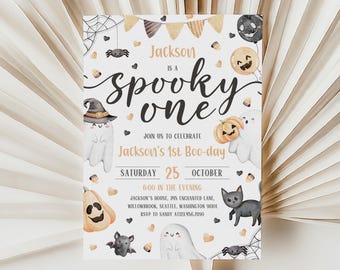 Halloween 1st Birthday Invitation | Spooky One Birthday Invitation | Cute Ghost Birthday Invite | Spooktacular Birthday Party Invite | BD18