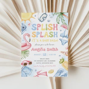 Editable Splish Splash Baby Shower Invitation | Beach Baby Shower Invitation | Tropical Summer Baby Shower Invite | Pool Party Evite | BS13