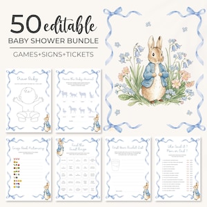 Editable Peter Rabbit Baby Shower Game Bundle | Blue Bow Bunny Baby Shower Game Pack | Flopsy Bunny Shower Games | Bunny Game Set | BS16