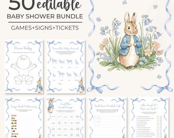 Editable Peter Rabbit Baby Shower Game Bundle | Blue Bow Bunny Baby Shower Game Pack | Flopsy Bunny Shower Games | Bunny Game Set | BS16
