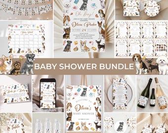 Pacchetto di inviti per baby shower a tema cane / Set di inviti per baby shower a tema cucciolo / Decorazioni per baby shower a tema cucciolo Let's Pawty / Pacchetto di giochi per baby shower a tema cane / BS24