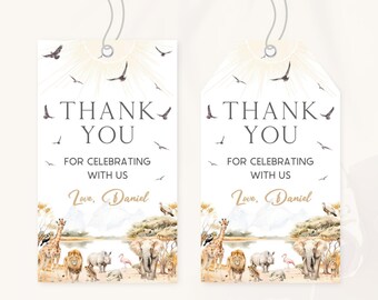 Safari 1st Birthday Thank You Tag | Jungle Animals Birthday Favor Tag | Wild One Birthday Decor | Safari Animals Birthday Gift Tag | BD66