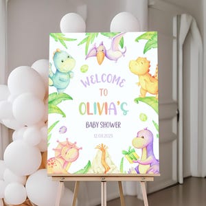Dinosaur Baby Shower Welcome Sign | Boy Dino Baby Shower Welcome Poster | Jurassic Baby Shower Welcome Board | T-rex Party Decoration | BS6