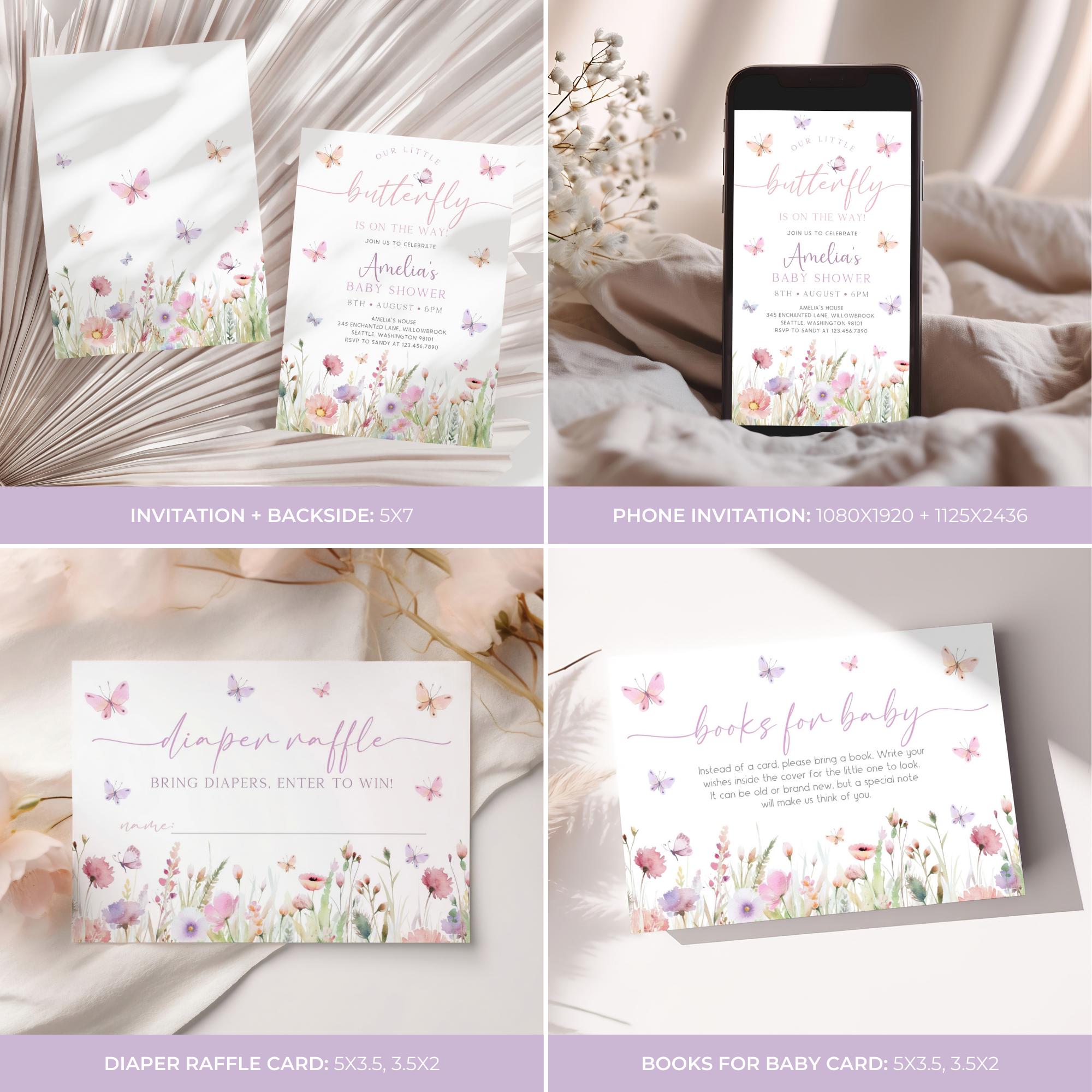Butterfly Baby Shower Invitation Bundle | Wildflower Baby Shower Party ...