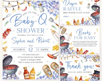 BBQ Baby Shower Invitation Bundle | Baby-Q Baby Shower Invite Set | Backyard Grill Baby Shower Pack | Blue Barbecue Shower Invite | BS43