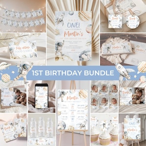 First Trip Around the Sun Birthday Bundle | Space 1st Birthday Invitation Package | Galaxy Birthday Invite | Astronaut Birthday Decor | BD11