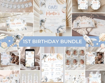 First Trip Around the Sun Birthday Bundle | Space 1st Birthday Invitation Package | Galaxy Birthday Invite | Astronaut Birthday Decor | BD11