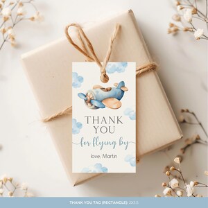 Airplane Birthday Thank You Tag | Time Flies 1st Birthday Favor Tag | Boy First Flight Birthday Gift Tag | Plane Birthday Party Decor | BD4 image 2