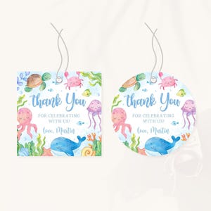 Under The Sea Birthday Favor Tag | Ocean Animals 1st Birthday Thank You Tag | Oneder The Sea Birthday Party Decor | Editable Template | BD9