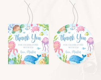 Oneder The Sea 1e verjaardag bedankkaartje | Verjaardagsbedankkaartje oceaandieren | Under The Sea-cadeaukaartje | Nautisch verjaardagsfeestje decor | BD9
