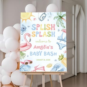 Splish Splash Babyparty Willkommensschild | Babyparty Willkommen Poster | Tropisches Sommer-Baby-Dusche-Brett | Pool-Party-Dekor | BS13