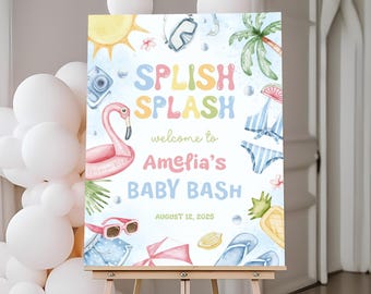 Splish Splash Baby Shower Welcome Sign | Beach Baby Shower Welcome Poster | Tropical Summer Baby Shower Board | Pool Party Decor | BS13