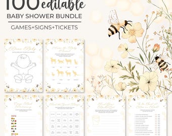 Bee Baby Shower Game Bundle | Mommy to Bee Baby Shower Game Set | Honey Bee Baby Shower Game Package | Floral Bee Baby Shower Games | BS38