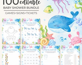 Under The Sea Baby Shower Game Bundle | Ocean Animals Baby Shower Game Package | Nautical Baby Shower Game Set | Sea Creatures Games | BS9