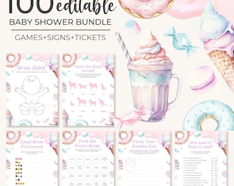 A Little Sweet Baby Shower Game Bundle | Candyland Baby Shower Game Set | Donut Candy Ice Cream Baby Shower Games | Sweet Treats Game | BS14