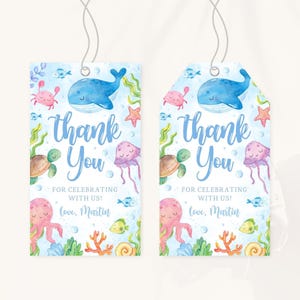 Oneder The Sea 1st Birthday Thank You Tag | Ocean Animals Birthday Decor | Under The Sea Birthday Favor Tag | Sea Birthday Gift Tag | BD9