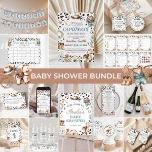 Cowboy Baby Shower Invitation Bundle | Rodeo Baby Shower Invite Set | A Little Cowboy Baby Shower Decor | Wild West Baby Shower Games | BS20
