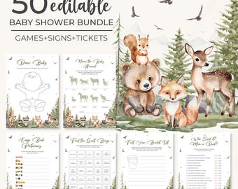 Paquete de juegos para baby shower de bosque / Paquete de juegos para baby shower de bosque de montaña / Juegos para baby shower de animales del bosque / Set de juegos de bosque lindo / BS21