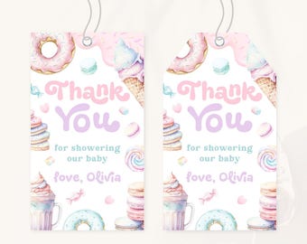 A Little Sweet Baby Shower Favor Tag | Donut Candy Ice Cream Baby Shower Thank You Tag | Editable Candyland Baby Shower Gift Tag | BS14
