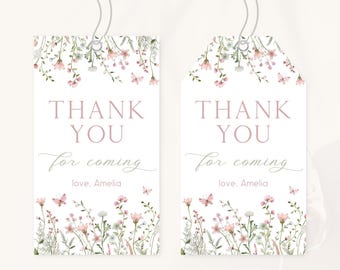 Wildflower 1st Birthday Thank You Tag | Floral Birthday Favor Tag | Little Wildflower Birthday Decor | Girl Flower Birthday Gift Tag | BD8