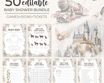 Magical Wizard Theme Baby Shower Games Bundle | School of Wizardry Party Game Pack | Editable Gender Neutral Wizarding World Set | BS2