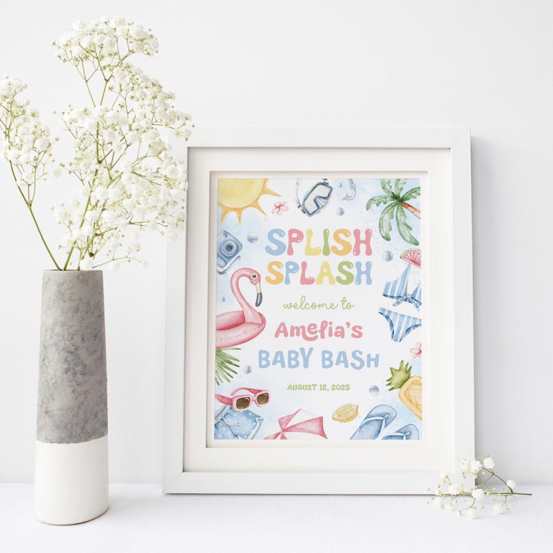 Splish Splash Baby Shower Welcome Sign | Tropical Summer Baby Shower ...
