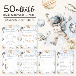Outer Space Babyparty Spiele bündeln | Babyparty Galaxy Game Pack | Astronaut Boy Babyparty Aktivitäten Set | Mond Babyparty Spiel | BS11