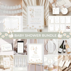 Silly Goose Baby Shower Invitation Bundle | Floral Goose Baby Shower Invite Set | Gingham Goose Baby Shower Decor | Goose Games Pack | BS12