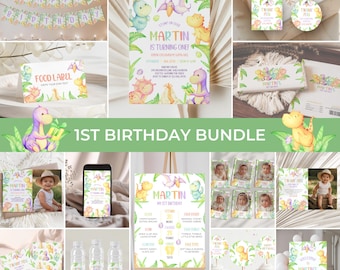 Dinosaur 1st Birthday Invitation Bundle | Editable Jurassic Birthday Invite Set | T-Rex Birthday Party Decor | Boy Dino Birthday Pack | BD6