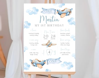 Airplane Birthday Milestone Poster | Time Flies Birthday Milestone Sign | Plane Birthday Party Board | Boy 1st Birthday Party Decor | BD4