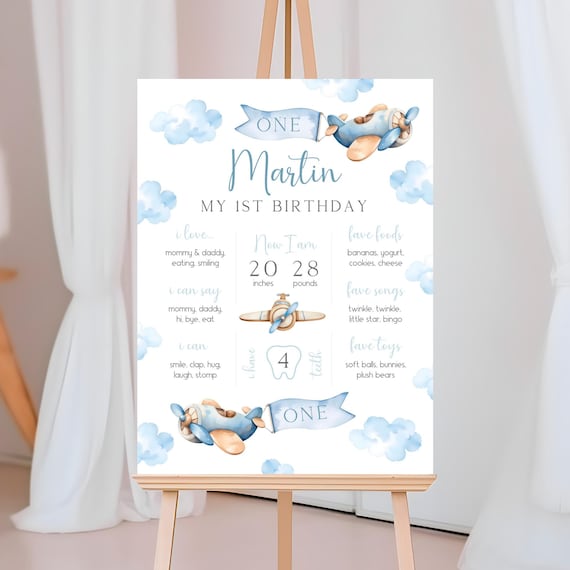 Airplane Birthday Milestone Poster | Time Flies Birthday Milestone Sign | Plane Birthday Party Board | Boy 1st Birthday Party Decor | BD4