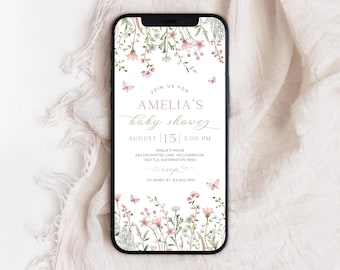 Wildflower Baby Shower Mobile Invitation | Baby in Bloom Baby Shower Electronic Invite | Editable Spring Flowers Baby Shower Evite | BS8