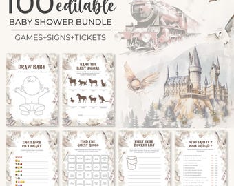 Wizard Baby Shower Game Bundle | Magical Baby Shower Games Pack | Editable School of Wizardry Activity | Gender Neutral Wizarding Set | BS2