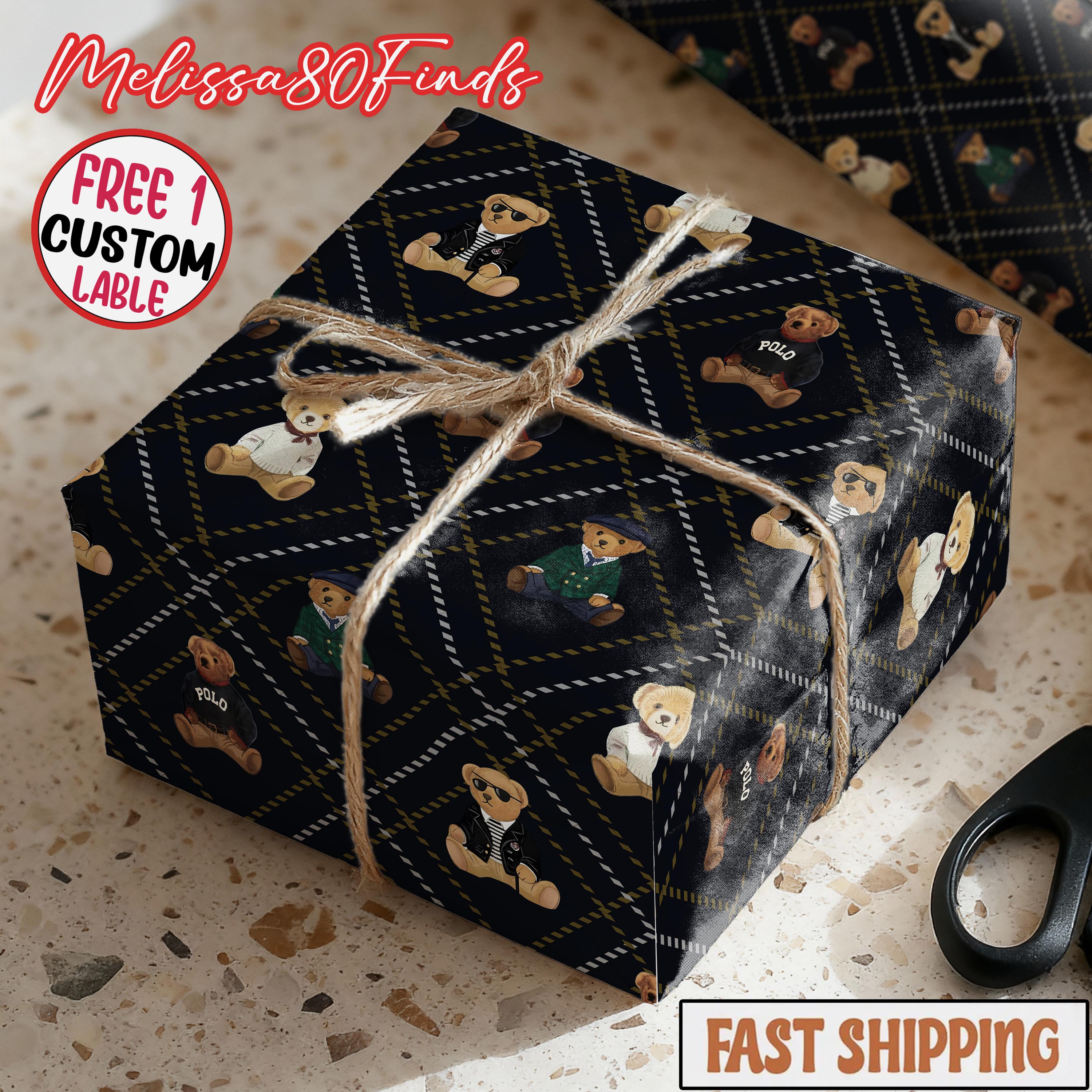 Discover Teddy Bear Wrapping Paper Children Gift Wrap for Kid, Xmas Present Decor for Holiday Wrapping Paper, Bear Theme Baby Shower Boy Gift Wrap