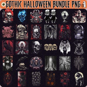 Gothic Halloween PNG-bundel, donkere romantiek schedels bloemenafbeeldingen voor shirt, POD, sublimatie, junk Journal, skelet gotisch png, horror png