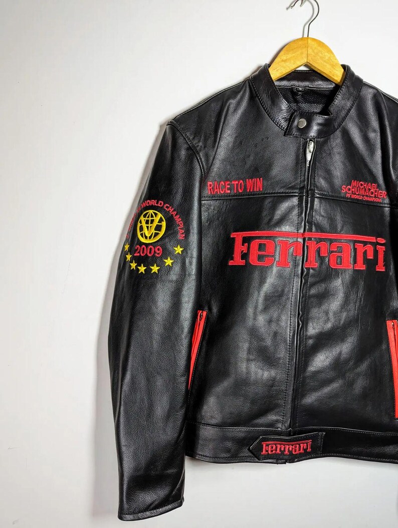 Veste En Cuir Ferrari Style Bomber – Taille L – Neuf Avec étiquettes