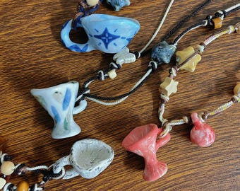 Handmade Ceramic Cup Pendant Necklace, Boho Pottery Jewelry