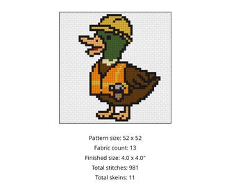 Construction Duck Cross Stitch Pattern PDF | Construction Worker Duck Needlepoint | Instant Download