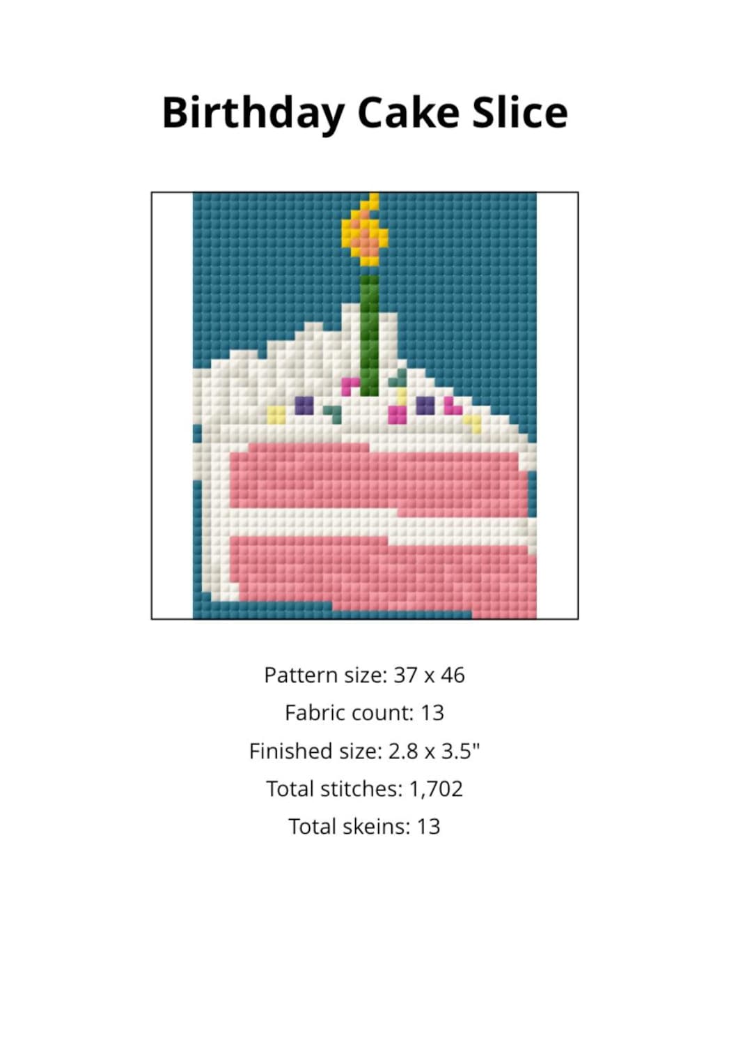 Birthday Cake Slice Cross Stitch Pattern - Celebration Cake With Candle ...