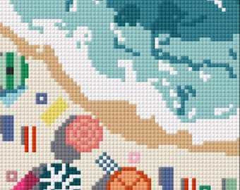 Beach Towels and Umbrellas Needlepoint or Cross-Stitch Pattern