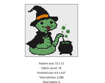 Witch Snake With Cauldron Cross Stitch Pattern PDF | Halloween Snake Needlepoint Pattern | Instant Download